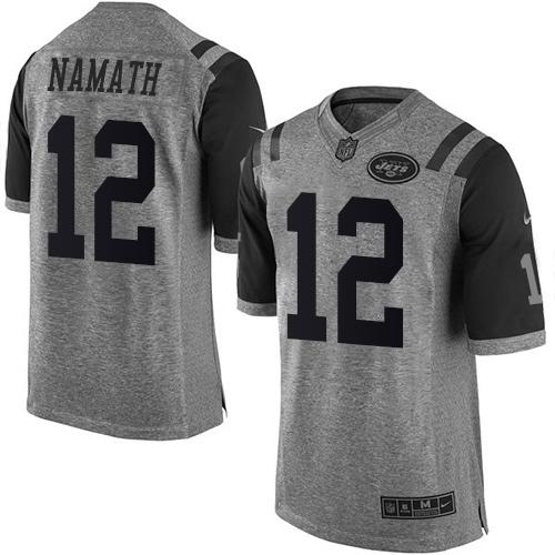 Nike Jets #12 Joe Namath Gray Men's Stitched NFL Limited Gridiron Gray Jersey - Click Image to Close